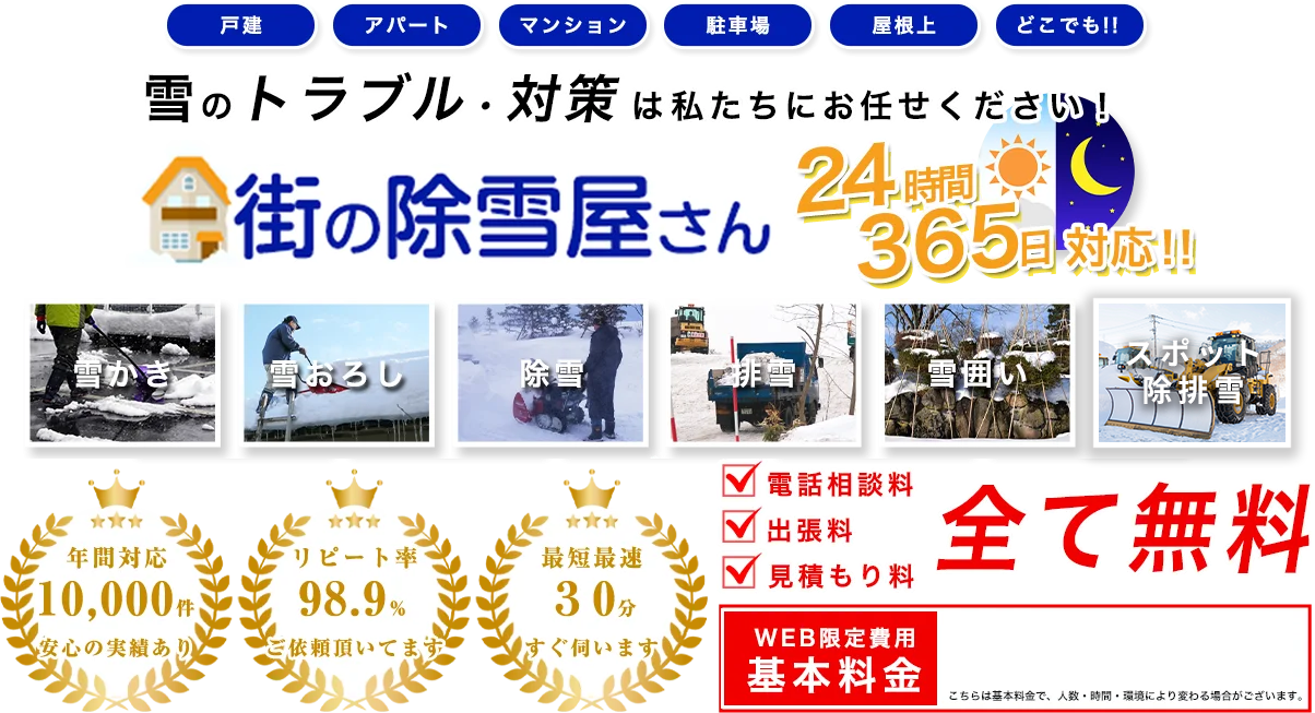 雪のトラブル・対策は 街の除雪屋さん 24時間365日対応!!